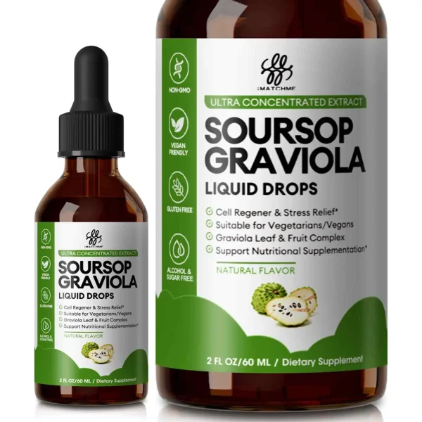 Organic Soursop Graviola Liquid Drops for Natural Antioxidant, Cell Support & Regeneration, Immune Boost, Rich in Multivitamin