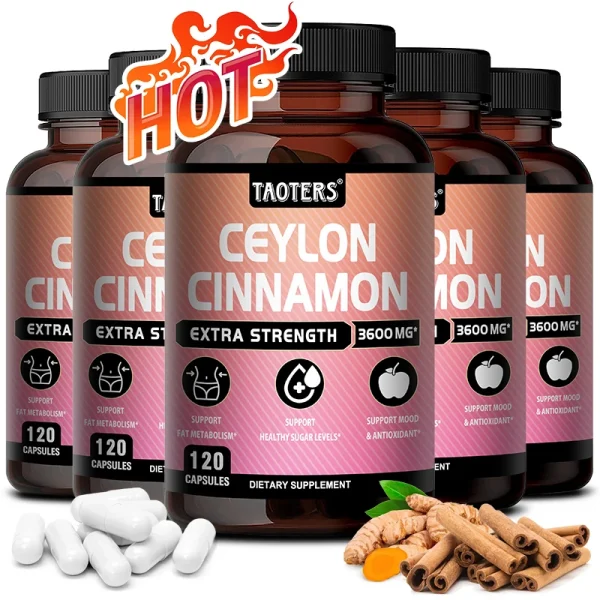Organic Ceylon Cinnamon Supplement - 3600 Mg, Extra Strength - Fat Metabolism, Antioxidant, Energy, Heart & Metabolism Support