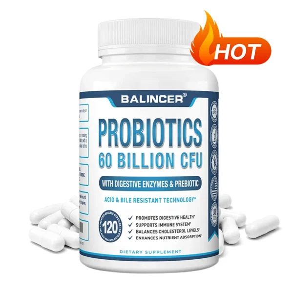 Probiotic Supplement 60 Billion CFU, Promotes Gut and Digestive Health, Supports Immune System, Digestive Enzyme Complex