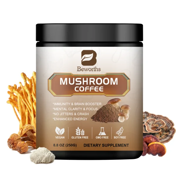 Mushroom Coffee Supplement 10 Mushroom Blend- Lion's Mane, Chaga, Cordyceps Brain Supplements for Energy, Memory and Immunity