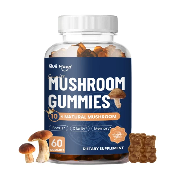 Quitmood 10 Mushroom Blend Natural Dietary Gummies Immunity Boost, Cognitive, Resistance, Energy & Digestive Support, Low Carb